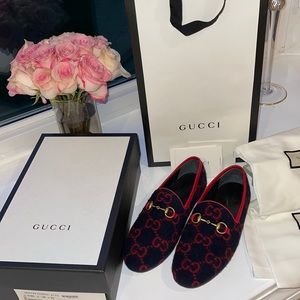 Gucci GG Jordaan Wool Loafer bit logo Navy Red